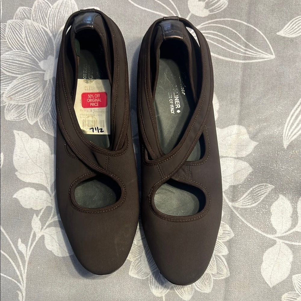 Donald J. Pliner Brown Flats with Elastic Strap